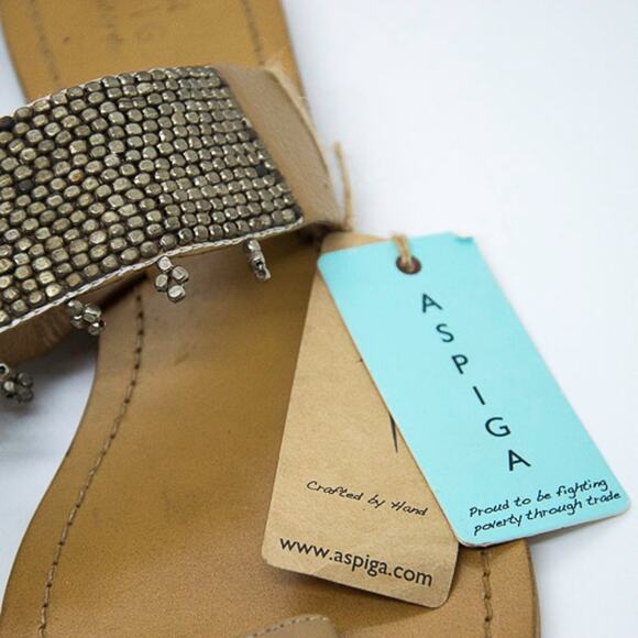 ASPIGA Women New Hand Crafted Leather & Metal Beaded Boho Slide with Toe Cuff 42 - Picture 4 of 9